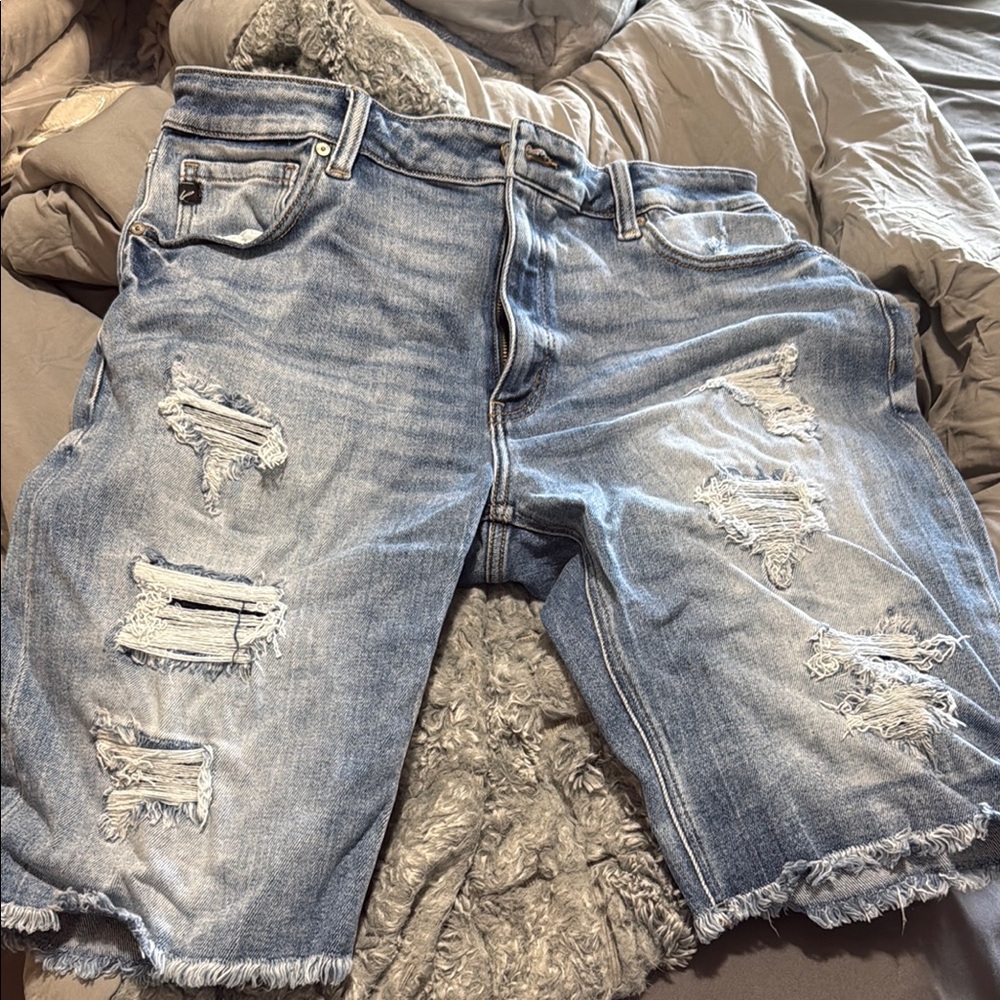 KanCan Distressed Blue Denim Shorts